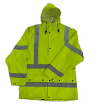 PU revestido com capuz amarelo refletora PU Raincoat / vestuário de segurança